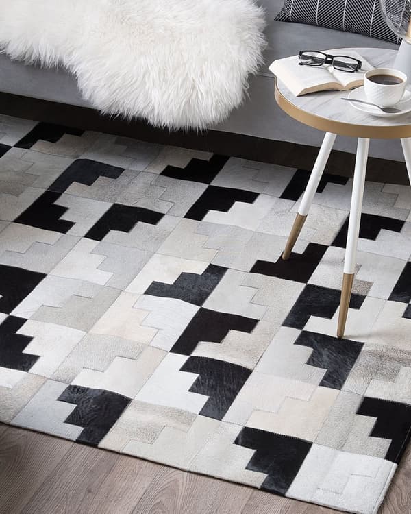 Skinnmatta Svart med Grå 140 x 200 cm Modern Patchwork Handgjord Rektangulär Matta