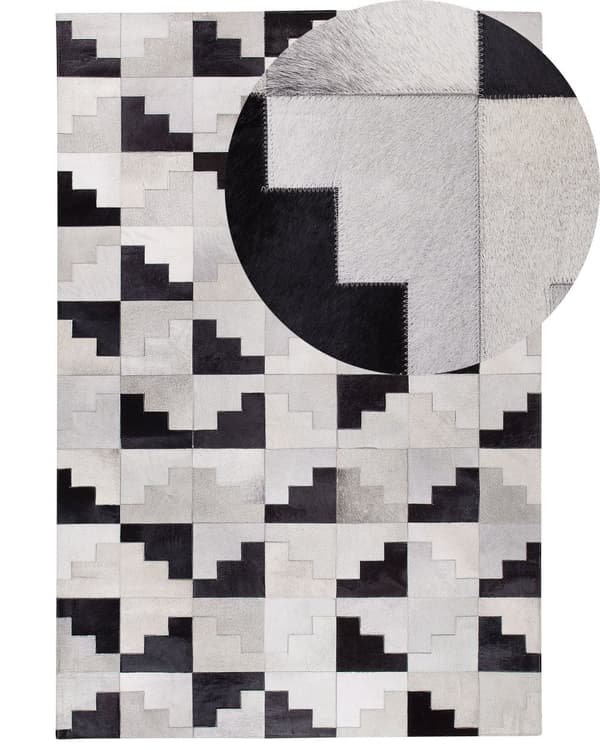 Skinnmatta Svart med Grå 140 x 200 cm Modern Patchwork Handgjord Rektangulär Matta