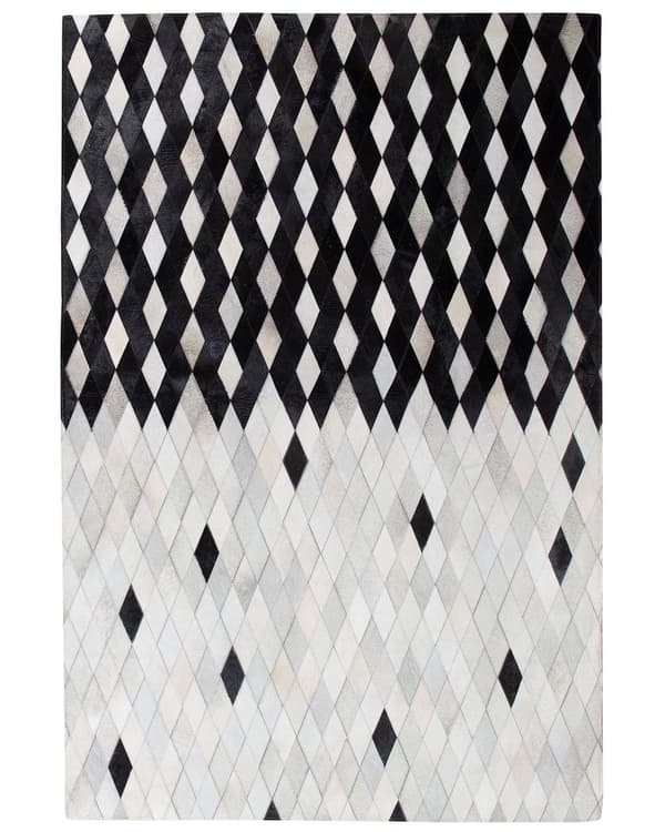 Matto valkoinen musta lehmännahka 140 x 200 cm käsintehty tilkkukuvio suorakulmio moderni tyyli