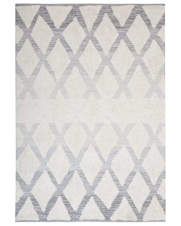 Matto beige harmaa puuvilla 140 x 200 cm geometrinen kuvio käsinkudottu suorakulmio moderni tyyli