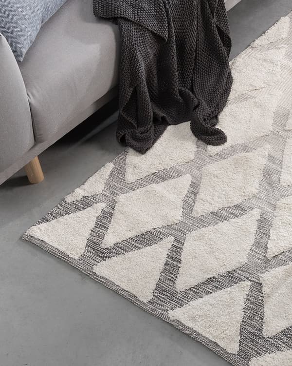 Matto beige harmaa puuvilla 140 x 200 cm geometrinen kuvio käsinkudottu suorakulmio moderni tyyli