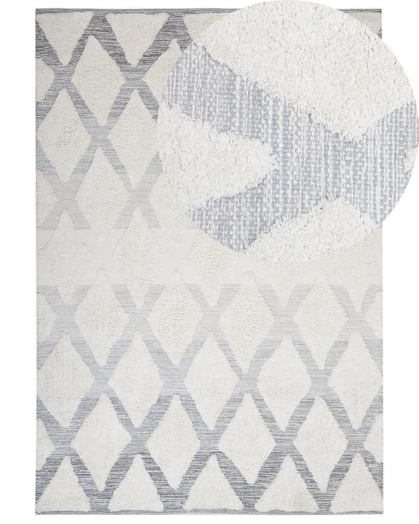 Matto beige harmaa puuvilla 140 x 200 cm geometrinen kuvio käsinkudottu suorakulmio moderni tyyli