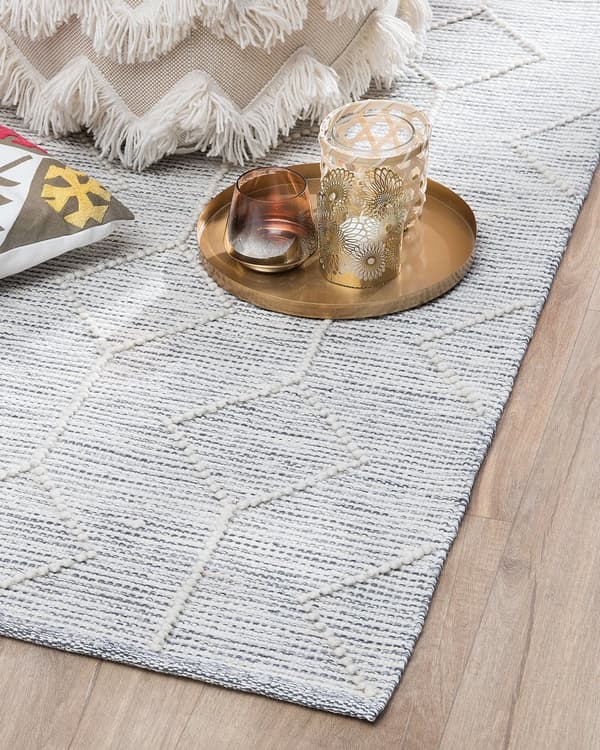 Matto harmaa beige villa puuvilla 80 x 150 cm geometrinen kuvio käsintehty suorakulmio skandinaavinen