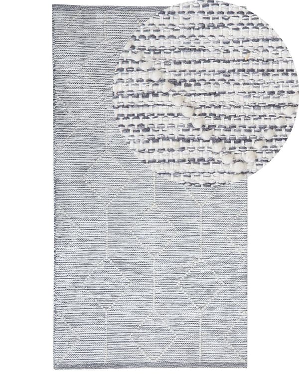 Matto harmaa beige villa puuvilla 80 x 150 cm geometrinen kuvio käsintehty suorakulmio skandinaavinen