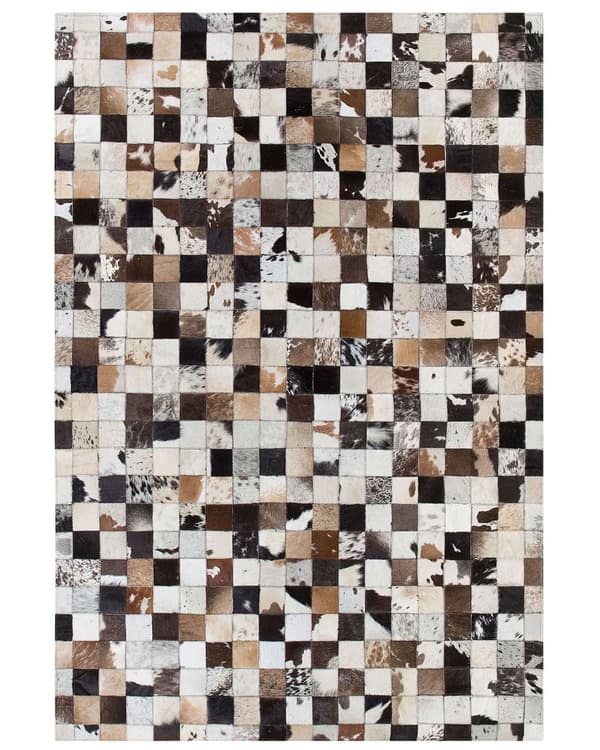Tæppe Brun Beige Læder 140 x 200 cm Moderne Patchwork Håndlavet