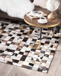 Miniatyrbillede 2 af 6: Tæppe Brun Beige Læder 140 x 200 cm Moderne Patchwork Håndlavet