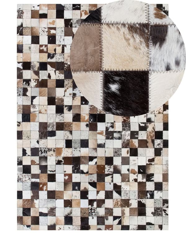 Tæppe Brun Beige Læder 140 x 200 cm Moderne Patchwork Håndlavet