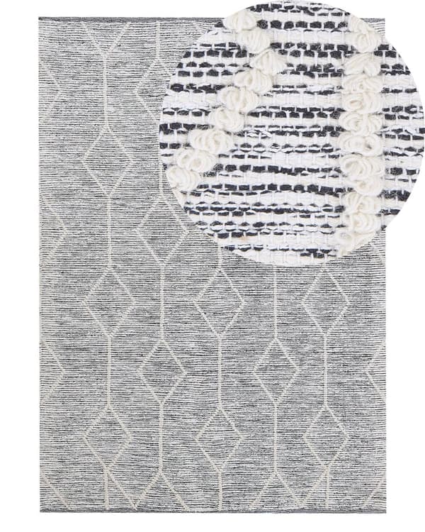 Matta Grå med Beige Ull Bomullsblandning 140 x 200 cm Modern Geometrisk Handvävd Plattväv