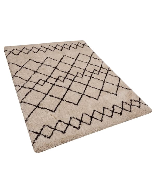 Matta Beige och Svart Polyestertyg 160 x 230 cm Geometriskt Mönster Rektangulär