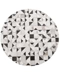 Miniatyrbillede 4 af 6: Tæppe Grå og Sort Nuance Okselæder med Filt 140 cm Moderne Geometrisk Rundt Patchwork Håndvævet Mønster til Stue- og Værelses Dekorationer
