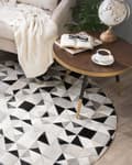 Miniatyrbillede 2 af 6: Tæppe Grå og Sort Nuance Okselæder med Filt 140 cm Moderne Geometrisk Rundt Patchwork Håndvævet Mønster til Stue- og Værelses Dekorationer