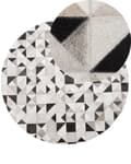 Miniatyrbillede 1 af 6: Tæppe Grå og Sort Nuance Okselæder med Filt 140 cm Moderne Geometrisk Rundt Patchwork Håndvævet Mønster til Stue- og Værelses Dekorationer