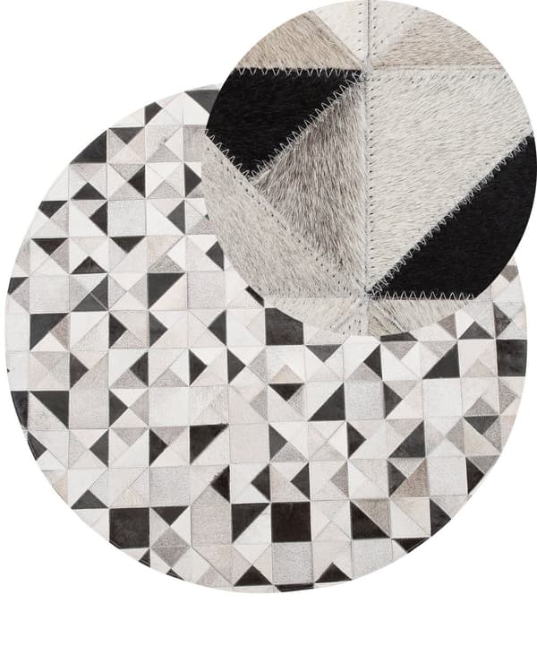 Tæppe Grå og Sort Nuance Okselæder med Filt 140 cm Moderne Geometrisk Rundt Patchwork Håndvævet Mønster til Stue- og Værelses Dekorationer