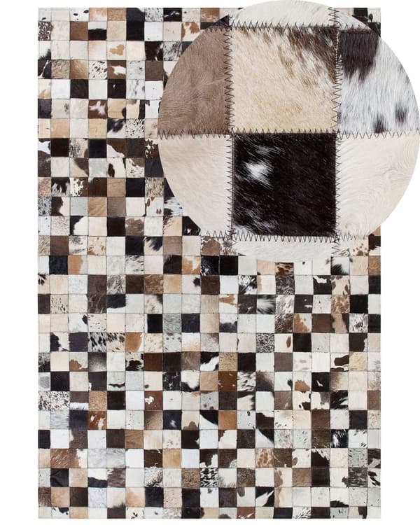 Tæppe Brun og Beige Læder 160 x 230 cm Moderne Patchwork Håndlavet