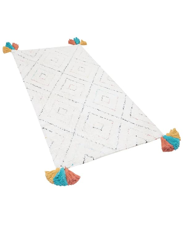 Tæppe Hvidt og flerfarvet Bomuld 80 x 150 cm blød Rektangulært med kvaster Tuftet geometrisk mønster minimalistisk design