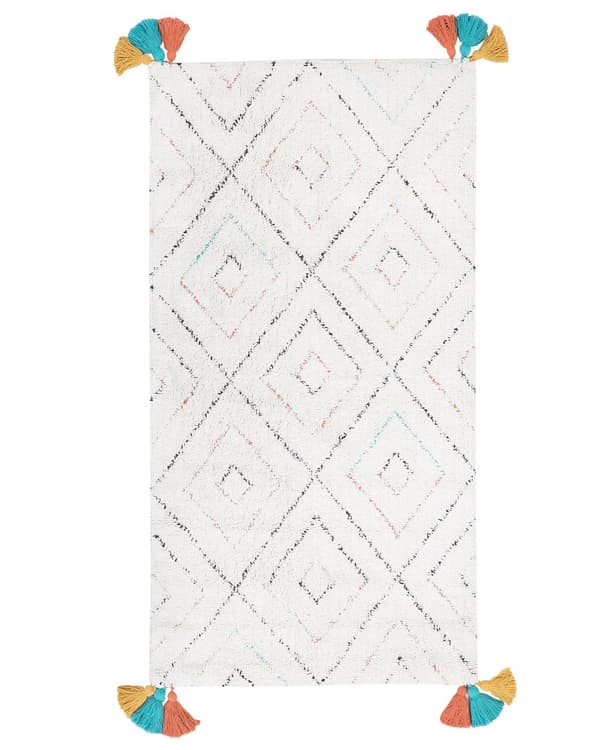 Tæppe Hvidt og flerfarvet Bomuld 80 x 150 cm blød Rektangulært med kvaster Tuftet geometrisk mønster minimalistisk design