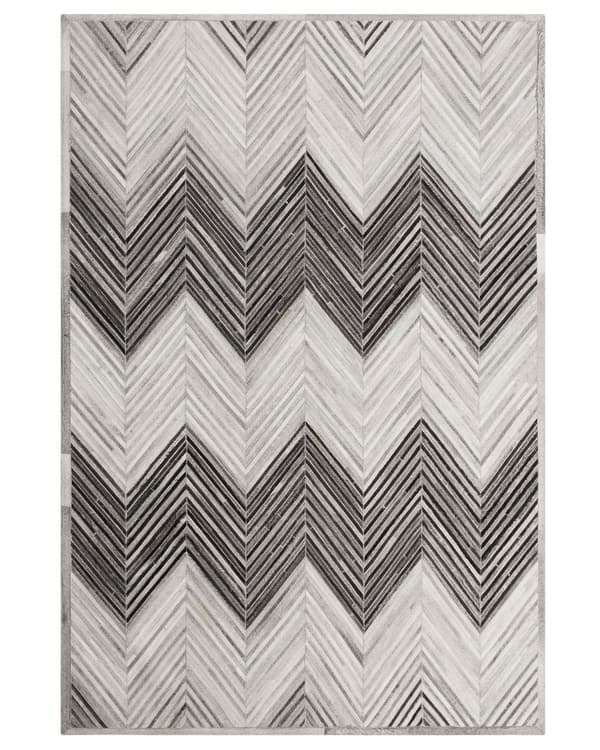 Grå Læder Tæppe 160 x 230 cm Zigzag Sildeben Patchwork håndvævet til Stue Soveværelse Moderne Stil