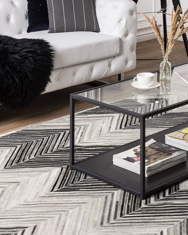 Grå Læder Tæppe 160 x 230 cm Zigzag Sildeben Patchwork håndvævet til Stue Soveværelse Moderne Stil