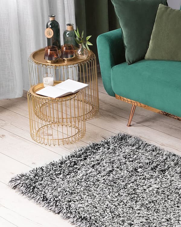 Sort og hvidt shaggy tæppe 80 x 150 cm fluffy uldet