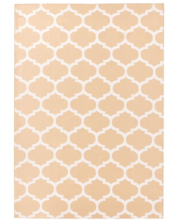 Gulvtæppe Hvid og Beige Polyester 160 x 230 cm Rektangulær Håndvævet Marokkansk Espalier Firkløver Indendørs Udendørs Oriental Indretning