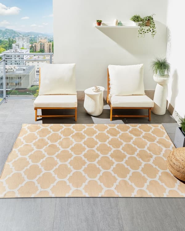 Gulvtæppe Hvid og Beige Polyester 160 x 230 cm Rektangulær Håndvævet Marokkansk Espalier Firkløver Indendørs Udendørs Oriental Indretning