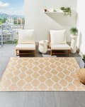 Miniatyrbillede 2 af 8: Gulvtæppe Hvid og Beige Polyester 160 x 230 cm Rektangulær Håndvævet Marokkansk Espalier Firkløver Indendørs Udendørs Oriental Indretning