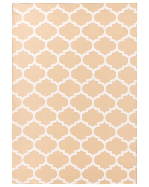 Gulvtæppe Hvid og Beige Polyester 160 x 230 cm Rektangulær Håndvævet Marokkansk Espalier Firkløver Indendørs Udendørs Oriental Indretning