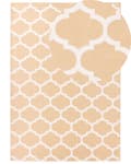 Miniatyrbillede 1 af 8: Gulvtæppe Hvid og Beige Polyester 160 x 230 cm Rektangulær Håndvævet Marokkansk Espalier Firkløver Indendørs Udendørs Oriental Indretning