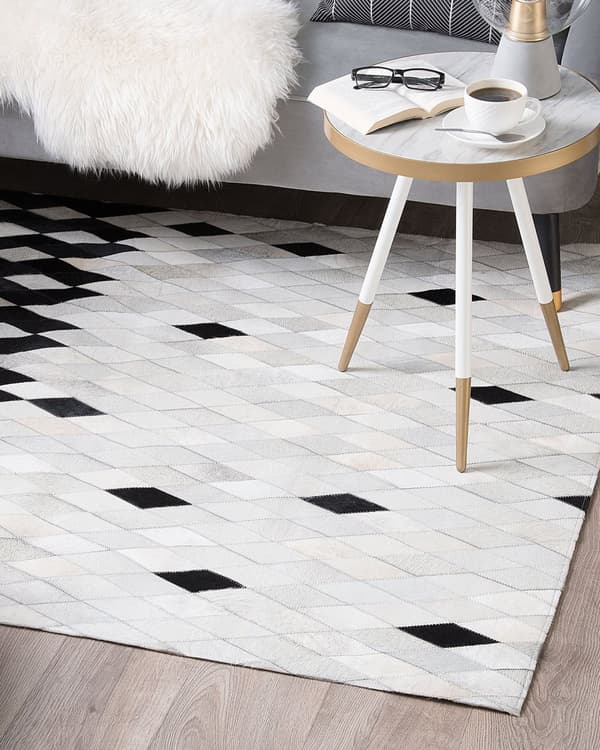 Tæppe Sort og Hvidt Læder 160 x 230 cm Patchwork Håndlavet Moderne Stil