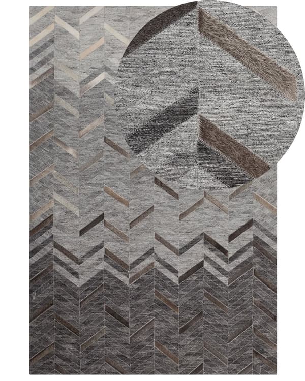 Matta Grå 140 x 200 cm Koskinn Läder Geometrisk Modern