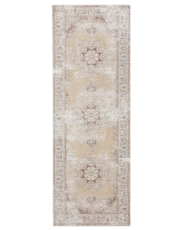 Tæppe Beige Bomuld 60 x 180 cm Orientalsk mønster Traditionel vintage stue soveværelse