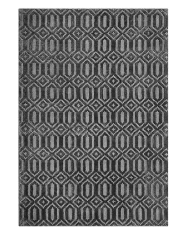 Matta Mörkgrå Viskos Bomull 140 x 200 cm Geometriskt Mönster Modern Design Handvävd Sovrum Vardagsrum