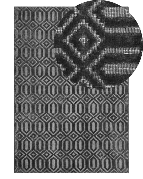 Matta Mörkgrå Viskos Bomull 140 x 200 cm Geometriskt Mönster Modern Design Handvävd Sovrum Vardagsrum