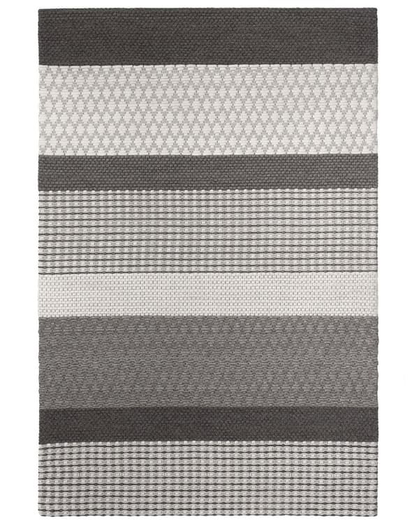 Gulvtæppe Grå Hvid Uld Polyester Filt 140 x 200 cm Rektangulær Jacquardvævet Stribet Mønster Soveværelse Entré Boho Retro Indretning Tilbehør
