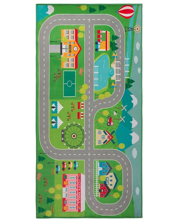 Farverigt børnetæppe 80x150 cm bygader til at lege