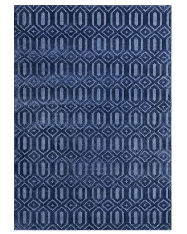 Matta Mörkblå Viskos Bomull 160 x 230 cm Geometriskt Mönster Modern Design Handvävd Sovrum Vardagsrum