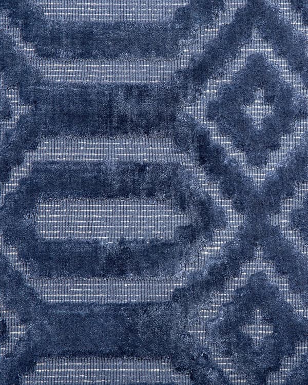 Matta Mörkblå Viskos Bomull 160 x 230 cm Geometriskt Mönster Modern Design Handvävd Sovrum Vardagsrum