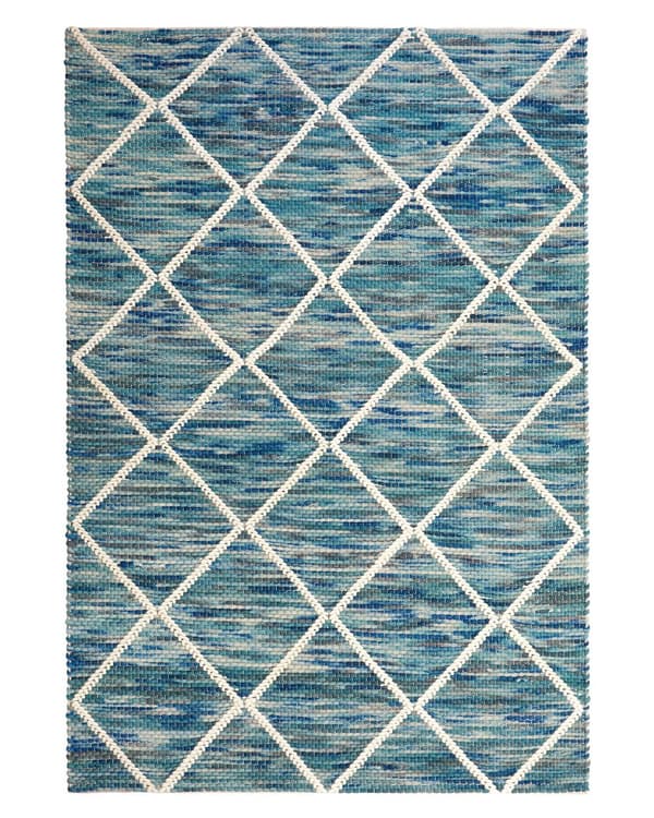 Matta Blå 140 x 200 cm Ull Geometriskt Mönster