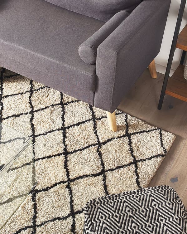 Trasmatta Beige med Svart 200 x 200 cm Geometriskt Mönster Modern
