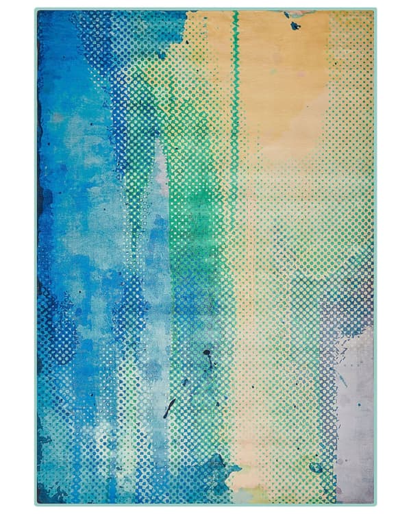 Tæppe blågrønt gult 160 x 230 cm abstrakt akvarelmønster