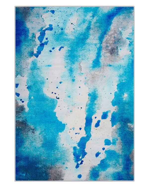 Gulvtæppe Blå Polyester Flerfarvet 140 x 200 cm Abstrakt Mønster af Spildt Akvarel Maling Pletter Mønster til Børneværelse Nem Vaske Rense
