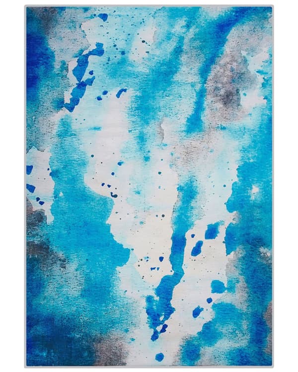 Gulvtæppe Blå Polyester Flerfarvet 160 x 230 cm Abstrakt Mønster af Spildt Akvarel Maling Pletter Mønster til Børneværelse Nem Vaske Rense
