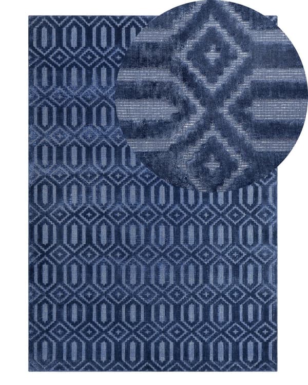 Matto laivastonsininen viskoosi 140 x 200 cm geometrinen kuvio käsintehty kudottu suorakulmio moderni tyyli