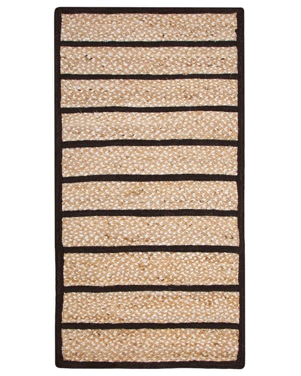 Matta Svart och Beige Bomull Jute Randig 80 x 150 cm Rustik Boho