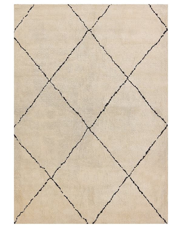 Tæppe Beige med Sort Polyester Højluvet Diamantmønster 160 x 230 cm Moderne Stue Soveværelse