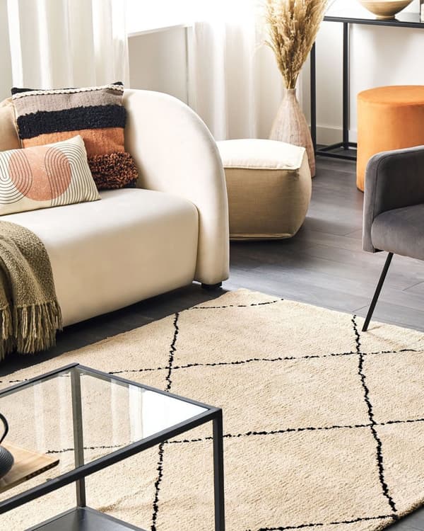 Område tæppe beige og sort polyester 200 x 200 cm geometrisk diamantmønster moderne design