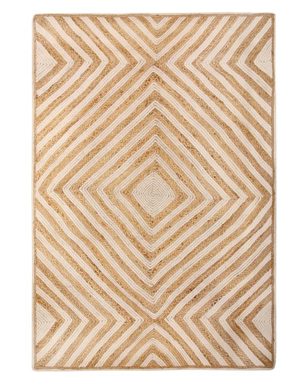 Gulvtæppe Beige Bomuld Jute Natur 140 x 200 cm Dekorativ Løs Fladvævet Mønstret Tæppe til Indendørs Rustik Boho til under Sofabord Entré