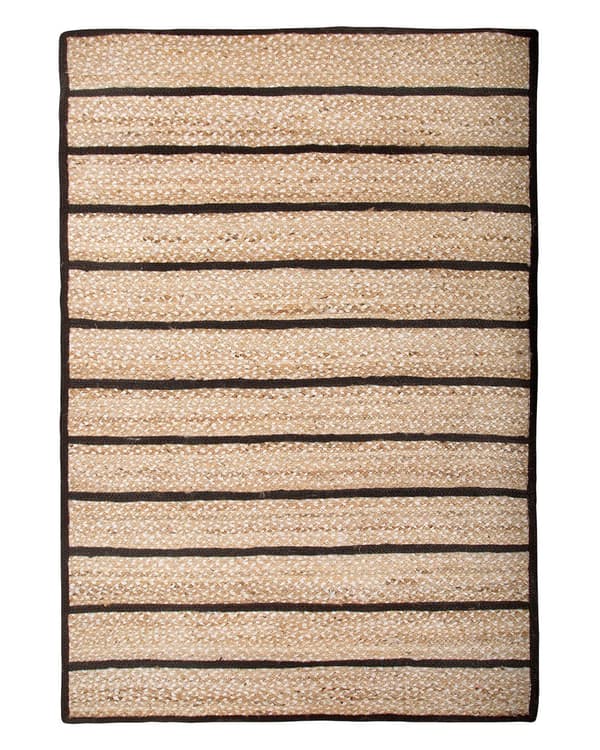 Gulvtæppe Beige Sorte Jute Bomuld 140 x 200 cm Dekorativ Fladvævet Løs Flet Jutetæppe til Sofa Bæredygtig Natur Boho Soveværelse Tilbehør