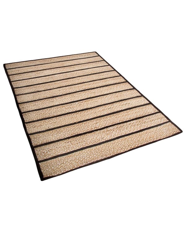 Gulvtæppe Beige Sorte Jute Bomuld 140 x 200 cm Dekorativ Fladvævet Løs Flet Jutetæppe til Sofa Bæredygtig Natur Boho Soveværelse Tilbehør