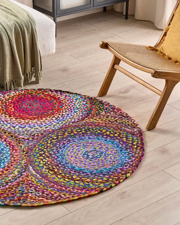 Flerfarvet Regnbuetæppe Bomuld ø 140 cm rund Løber i Boho Stil